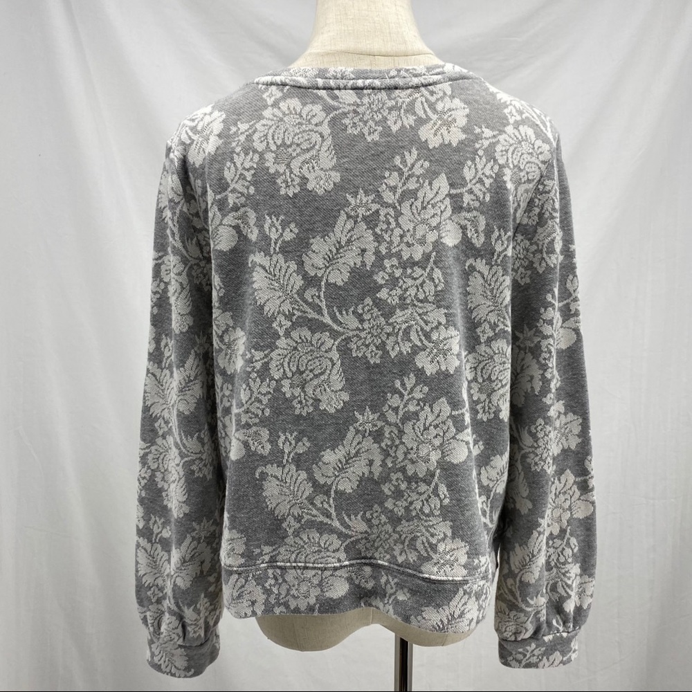 LOFT gray floral print destructed crop sweater L - Picture 11 of 13